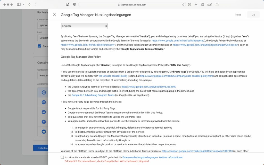 Google Tag Manager Nutzungsbedingungen