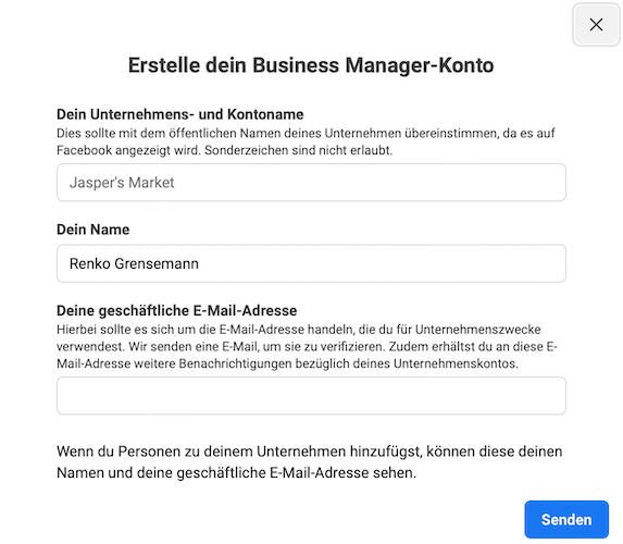 Screenshot Meta Business Manager erstellen